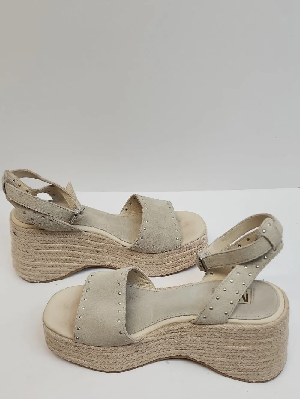 MIA Beige Suede Studded Espadrille Wedge Sandals Size 7.5